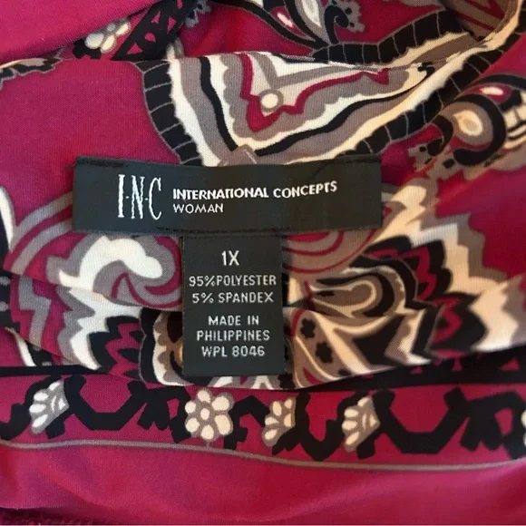 INC Womens Magenta Paisley V-Neck Sleeveless Jersey Maxi Dress Plus Size 1X - Picture 9 of 10